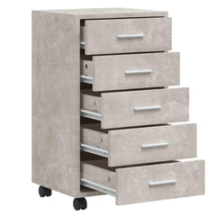 vidaXL Drawer Cabinet with Castors Concrete Grey Engineered Wood 5
