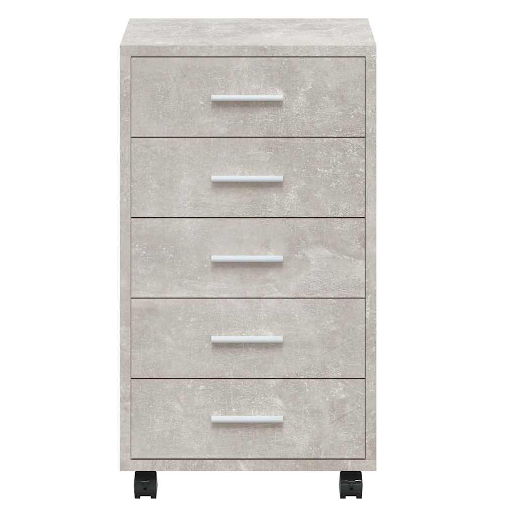 vidaXL Drawer Cabinet with Castors Concrete Grey Engineered Wood 6