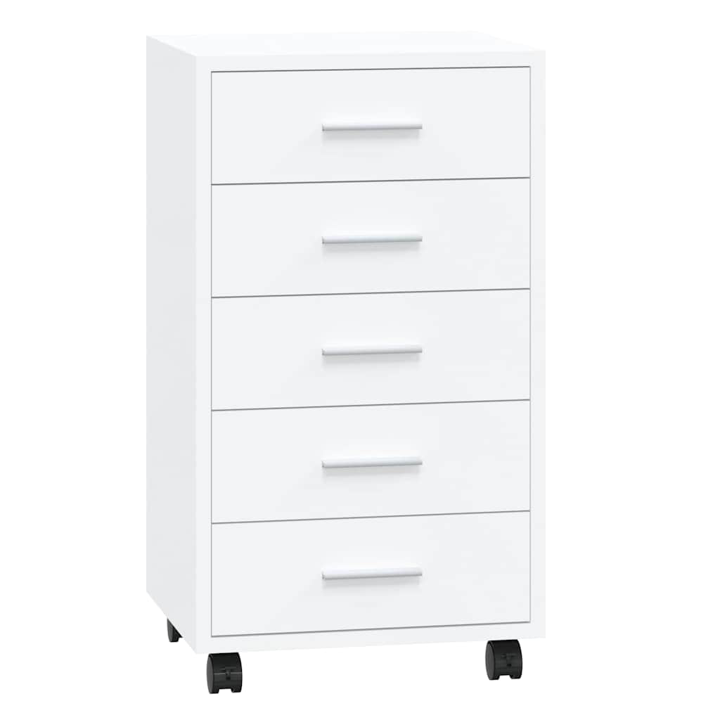 Drawer Cabinet with Castors High Gloss White Engineered Wood, image 2