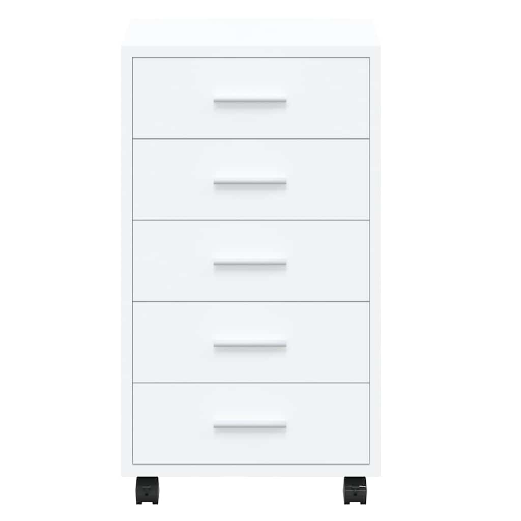 Drawer Cabinet with Castors High Gloss White Engineered Wood, image 6