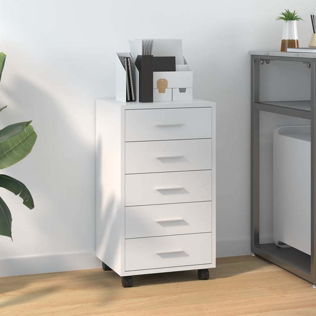Drawer Cabinet with Castors Engineered Wood High gloss white
