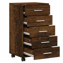 Drawer Cabinet with Castors Engineered Wood Smoked oak