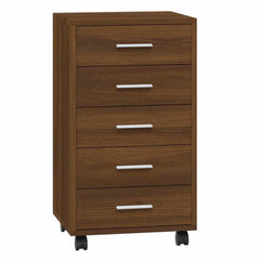 Drawer Cabinet with Castors Engineered Wood Brown oak