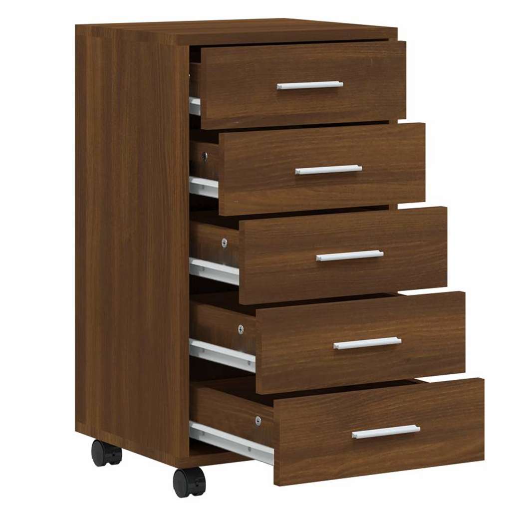 Drawer Cabinet with Castors Engineered Wood Brown oak