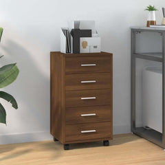 Drawer Cabinet with Castors Engineered Wood Brown oak