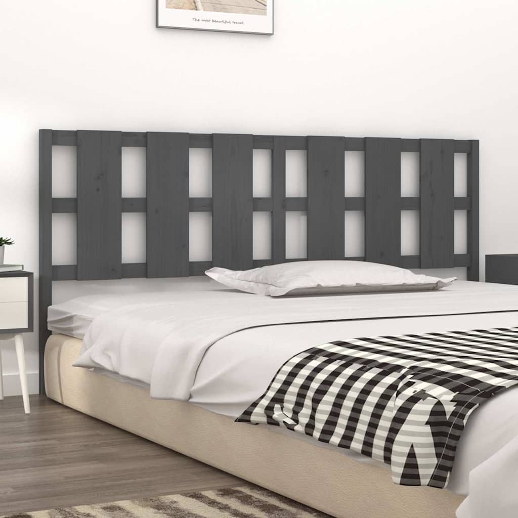 vidaXL Bed Headboard | Grey | Solid pine wood | 205.5 cm wide | Fancy Inlays 3