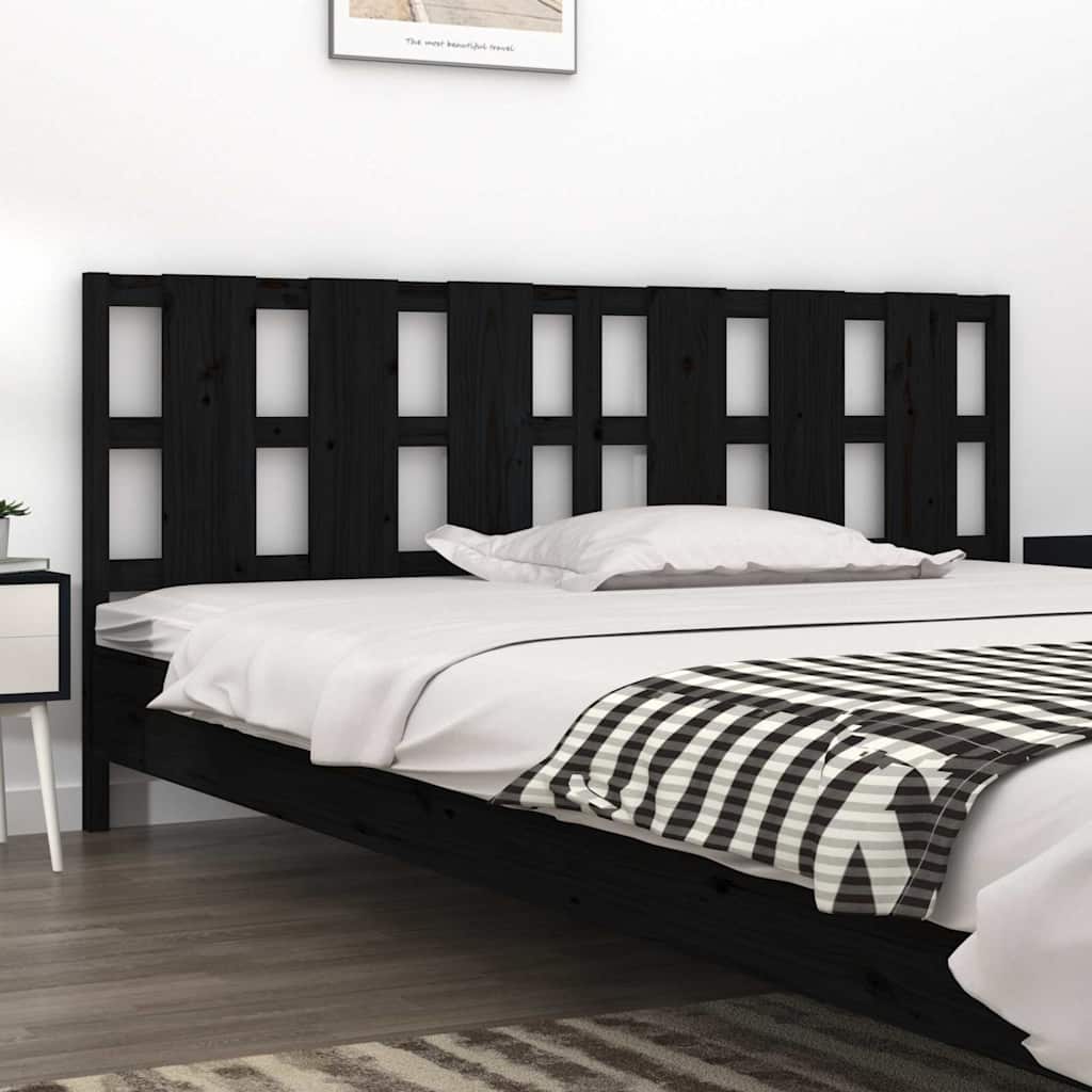 vidaXL Bed Headboard | Black | Solid pine wood | 205.5 cm wide, 100 cm tall 1