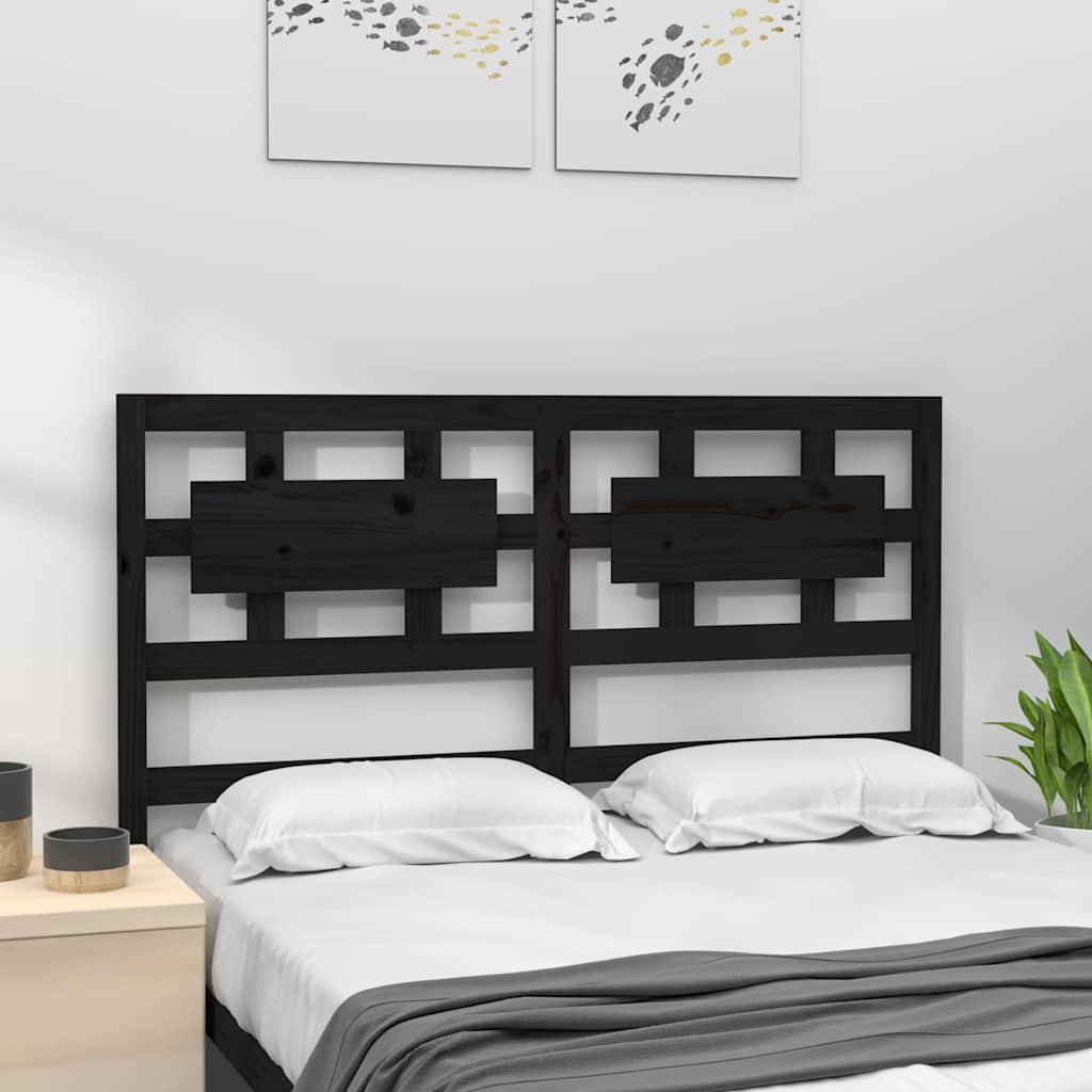 vidaXL Bed Headboard | Black | Solid Pine Wood | Decorative Inlays 3