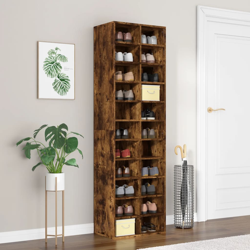 vidaXL Shoe Cabinet Smoked Oak 54x34x183 cm Engineered Wood 1