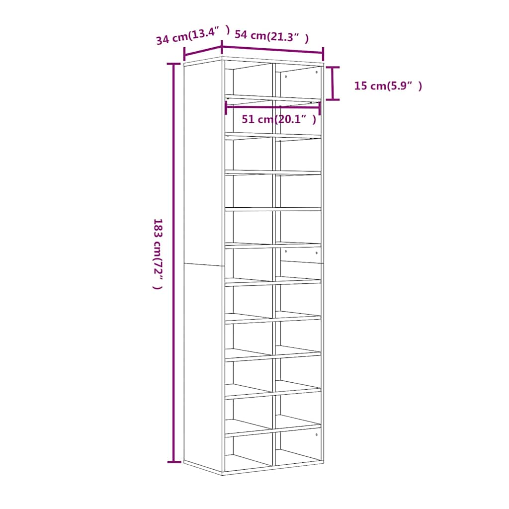 vidaXL Shoe Cabinet Grey Sonoma 54x34x183 cm Engineered Wood 6