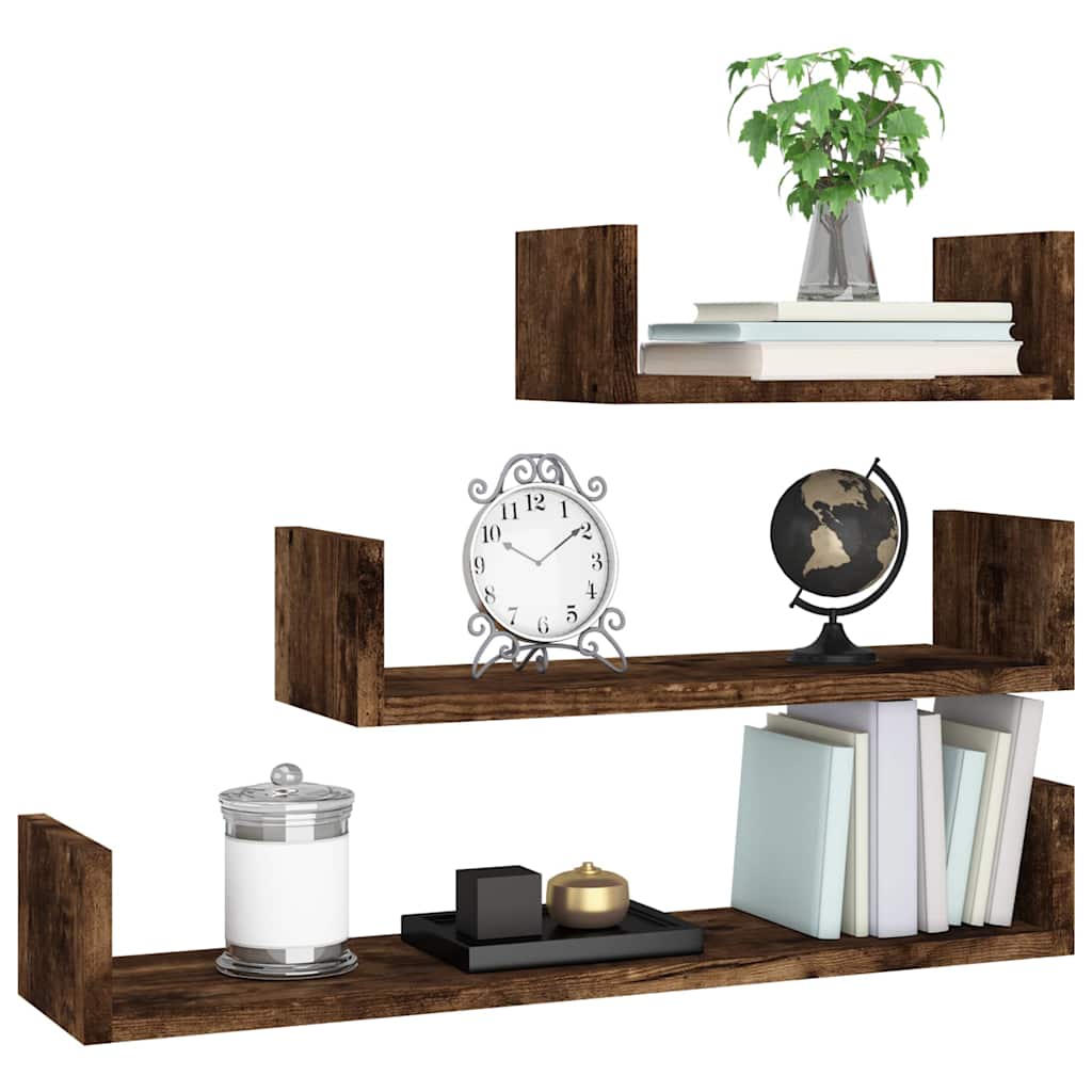 vidaXL Wall Display Shelves 3 pcs Smoked Oak Engineered Wood 5