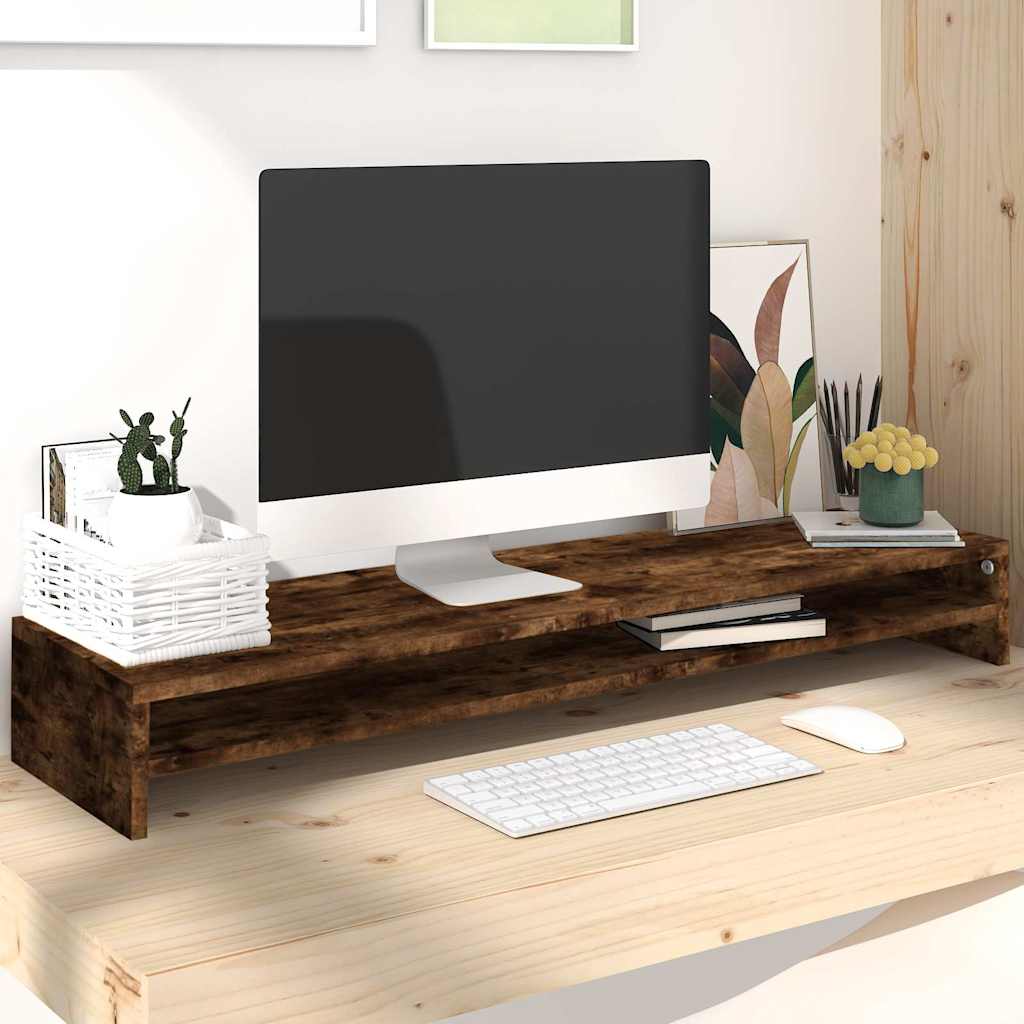 vidaXL Monitor Stand Smoked Oak 100x24x13 cm Engineered Wood 1