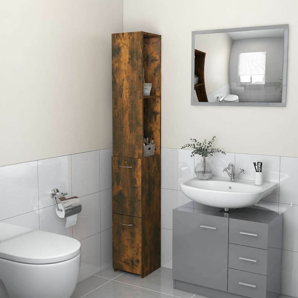vidaXL Bathroom Cabinet Smoked Oak 25x26.5x170 cm Engineered Wood 1