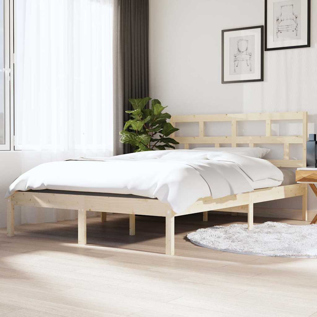 Bed Frame without Mattress Solid Wood Length 190 cm Natural 135 cm