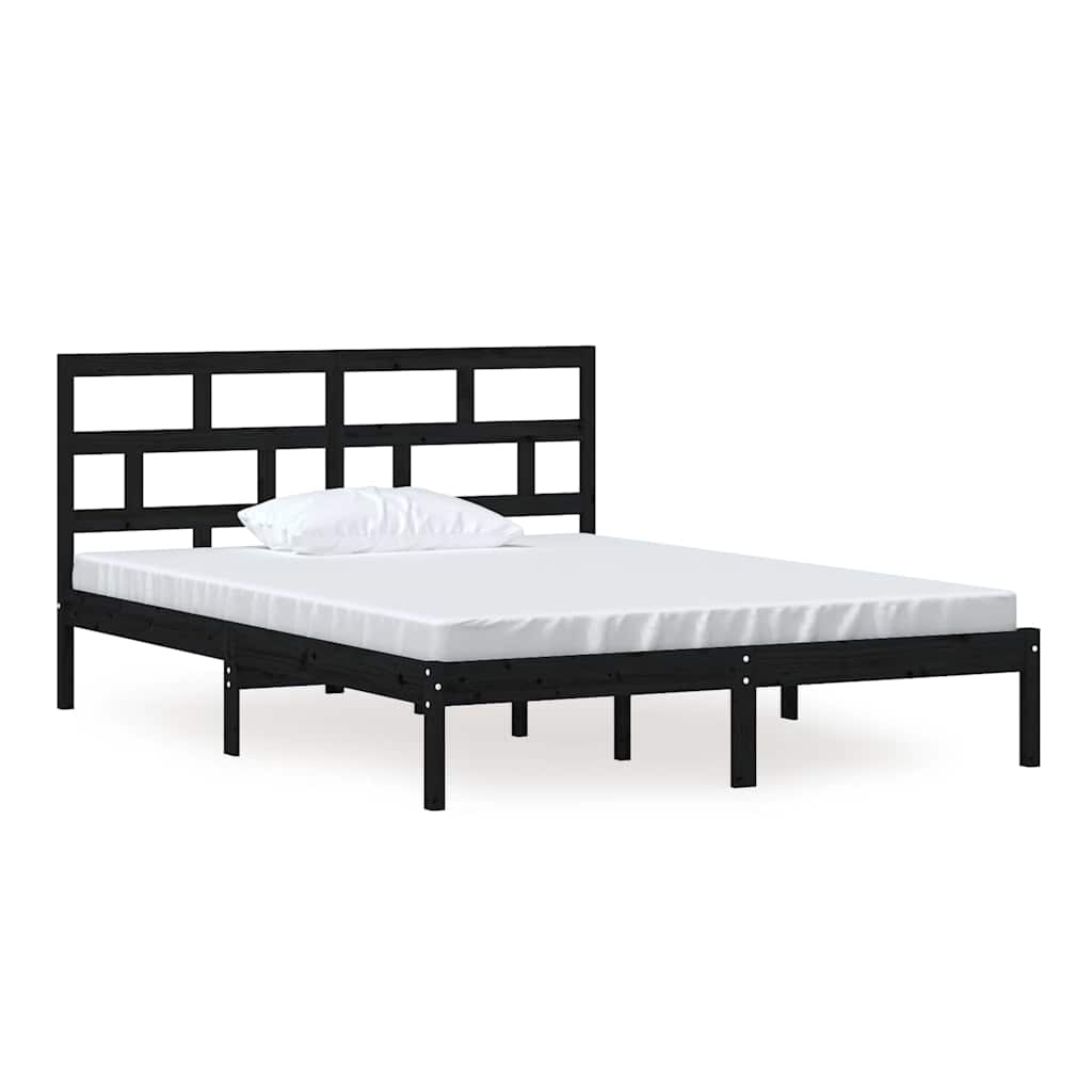 vidaXL Bed Frame without Mattress Black King Size Solid Wood 2