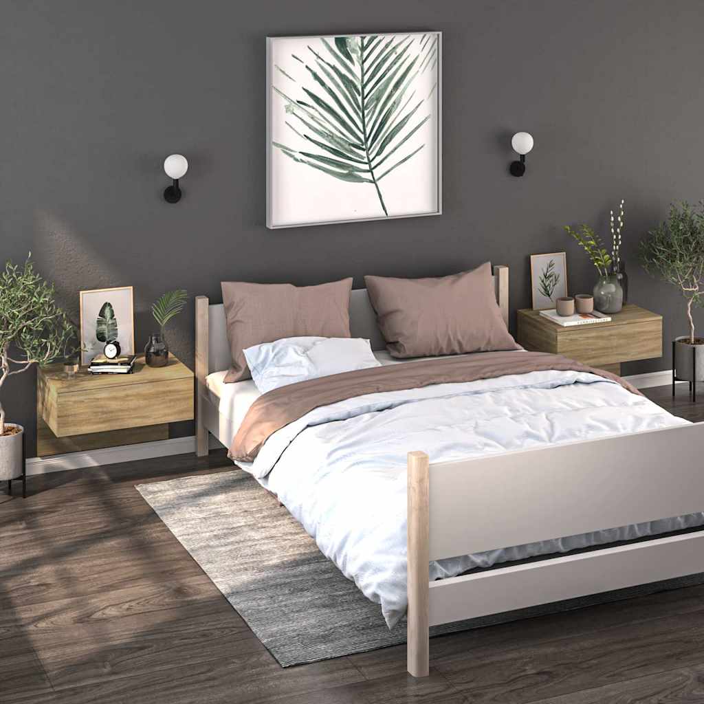 vidaXL Wall-mounted Bedside Cabinet | Set of 2 | Sonoma Oak | Engineered Wood 1