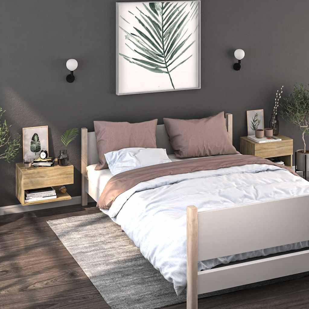 810959 vidaXL Wall-mounted Bedside Cabinet Sonoma Oak 3