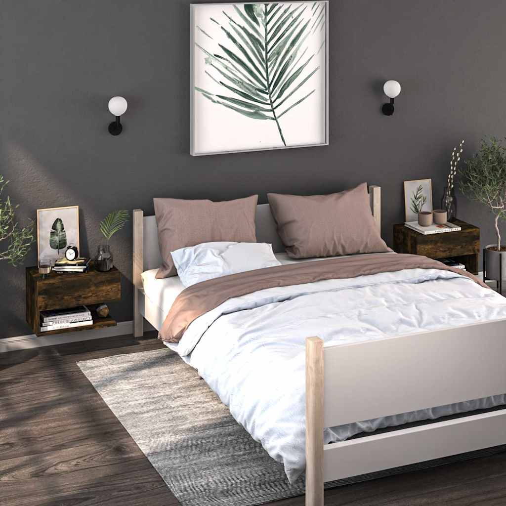 Wall-mounted Bedside Cabinets 2 pcs Smoked oak