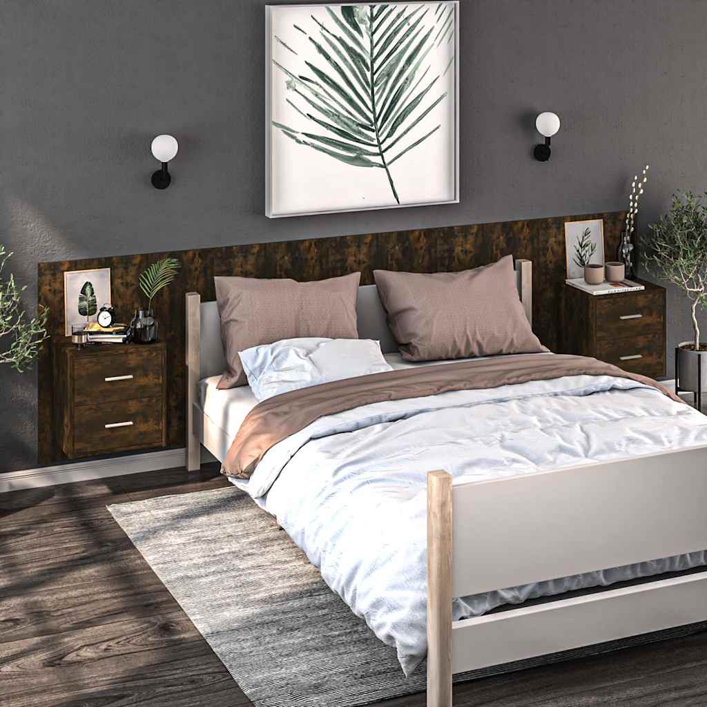 Wall-mounted Bedside Cabinet in Smoked Oak