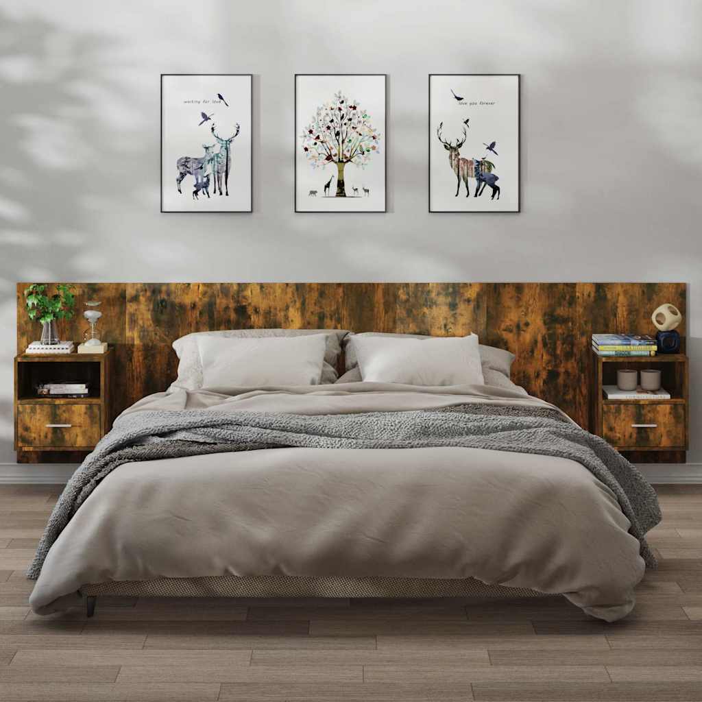 vidaXL Wall-mounted Bedside Cabinets 2 pcs Smoked Oak 1