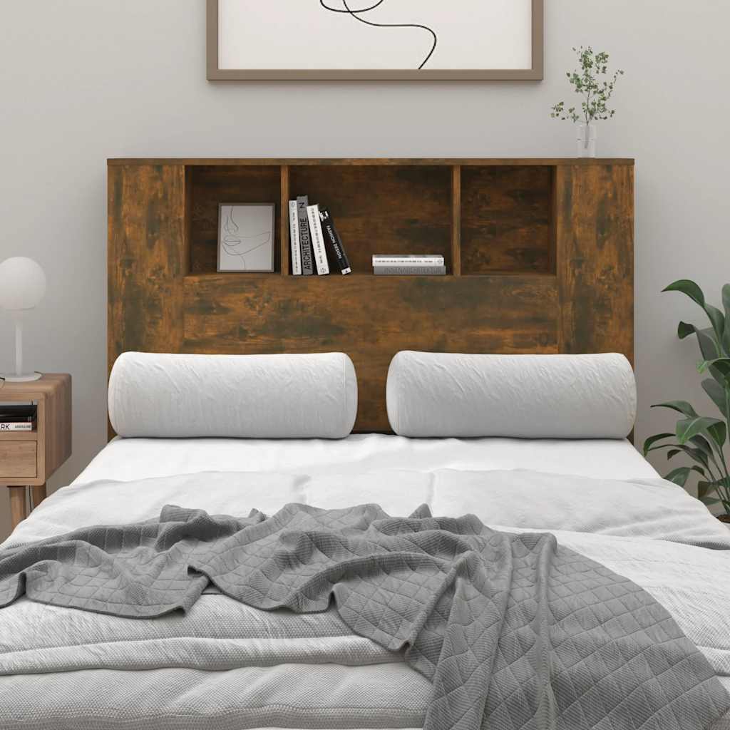 vidaXL Headboard Cabinet Smoked Oak 120x18.5x102.5 cm 1