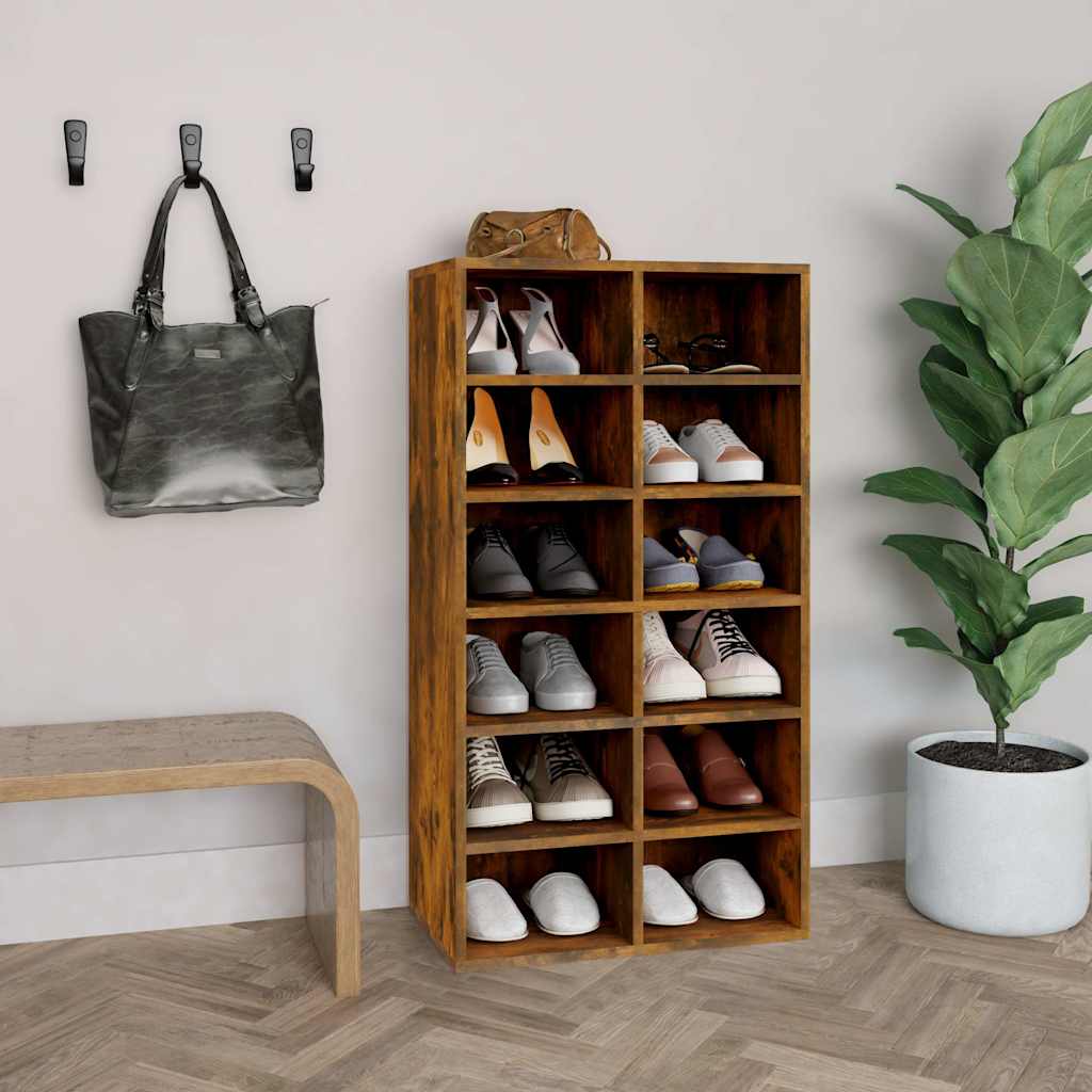 vidaXL Shoe Rack Smoked Oak 54x34x100.5 cm Engineered Wood 1