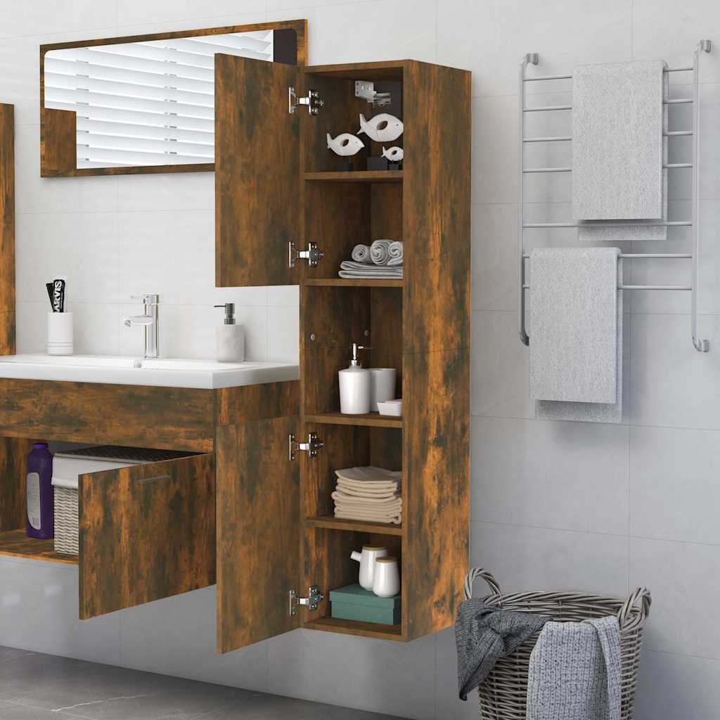 vidaXL Bathroom Cabinet Smoked Oak 30x30x130 cm Engineered Wood 4