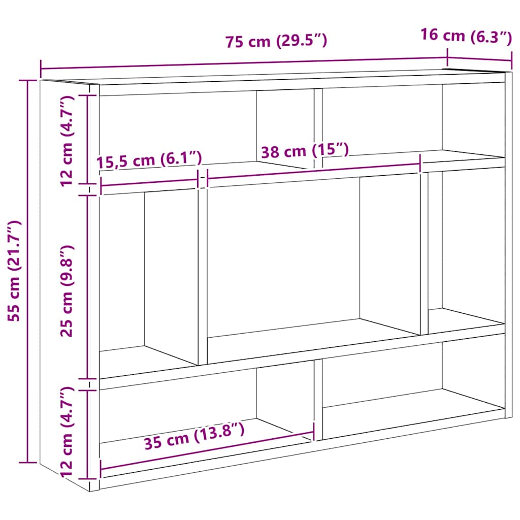 vidaXL Wall Shelf Grey Sonoma 75x16x55 cm Engineered Wood 6