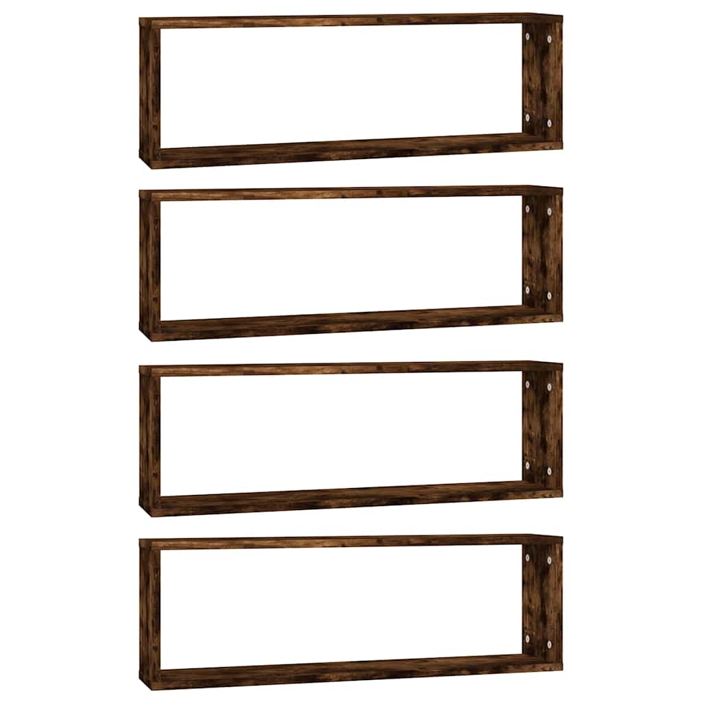 vidaXL Wall Cube Shelves 4 pcs Smoked Oak 80x15x26.5 cm Engineered Wood 2