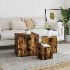 Side Tables 3 pcs Engineered Wood in Smoked Oak