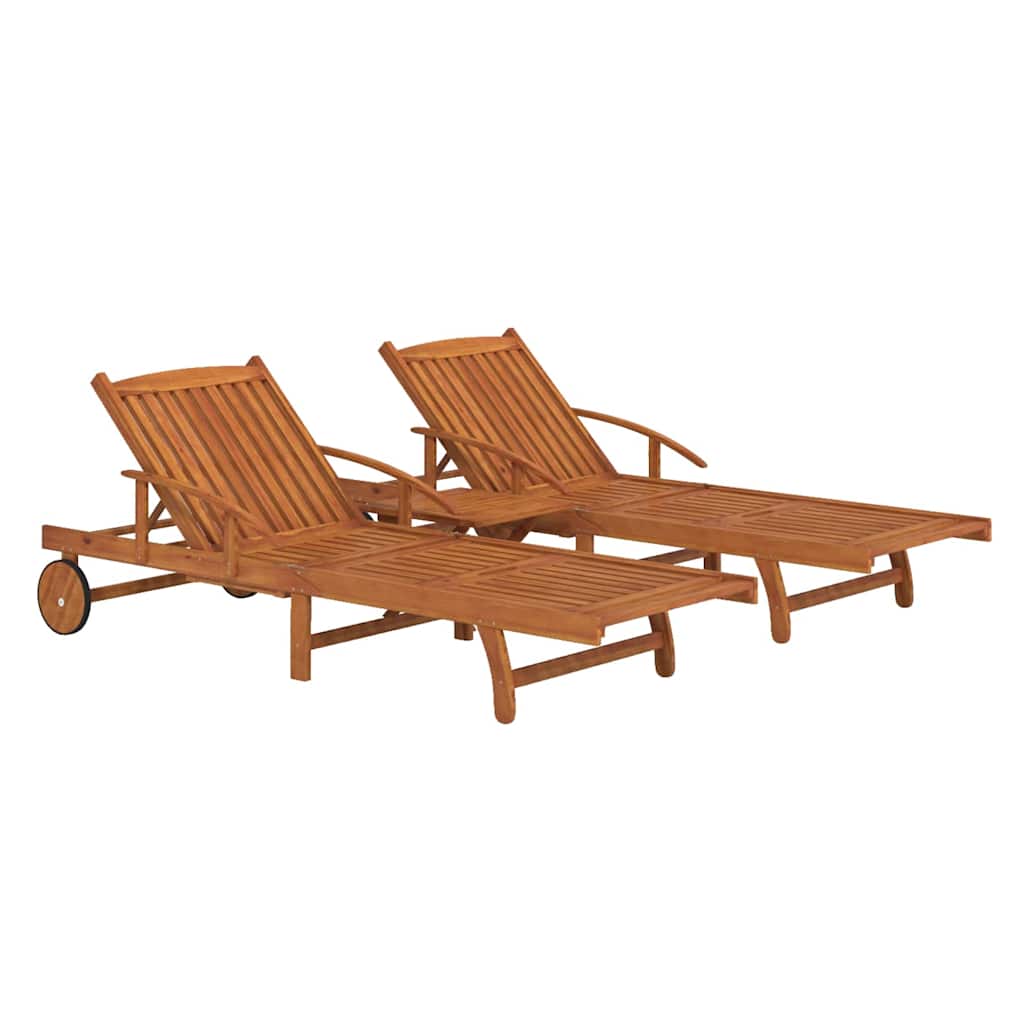 Sun Lounger Solid Acacia Wood 2 sunloungers with table