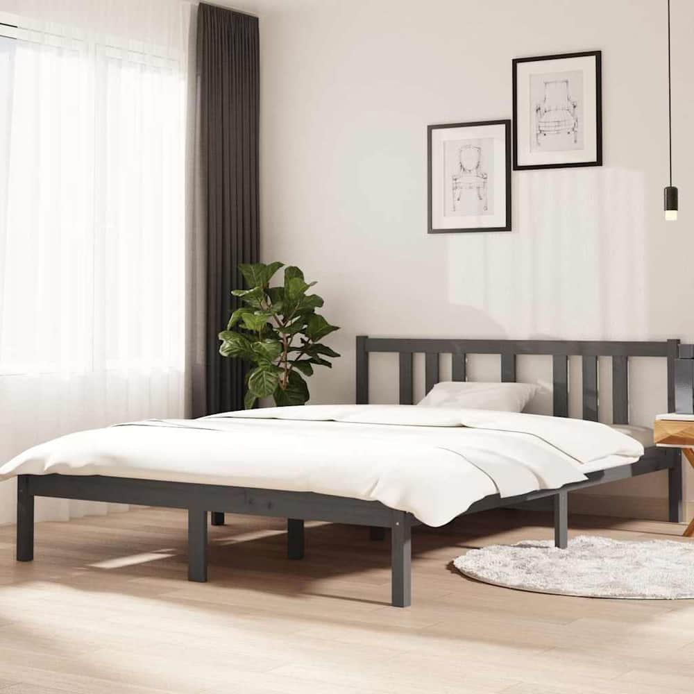 Bed Frame without Mattress Solid Wood Length 200 cm Grey 140 cm