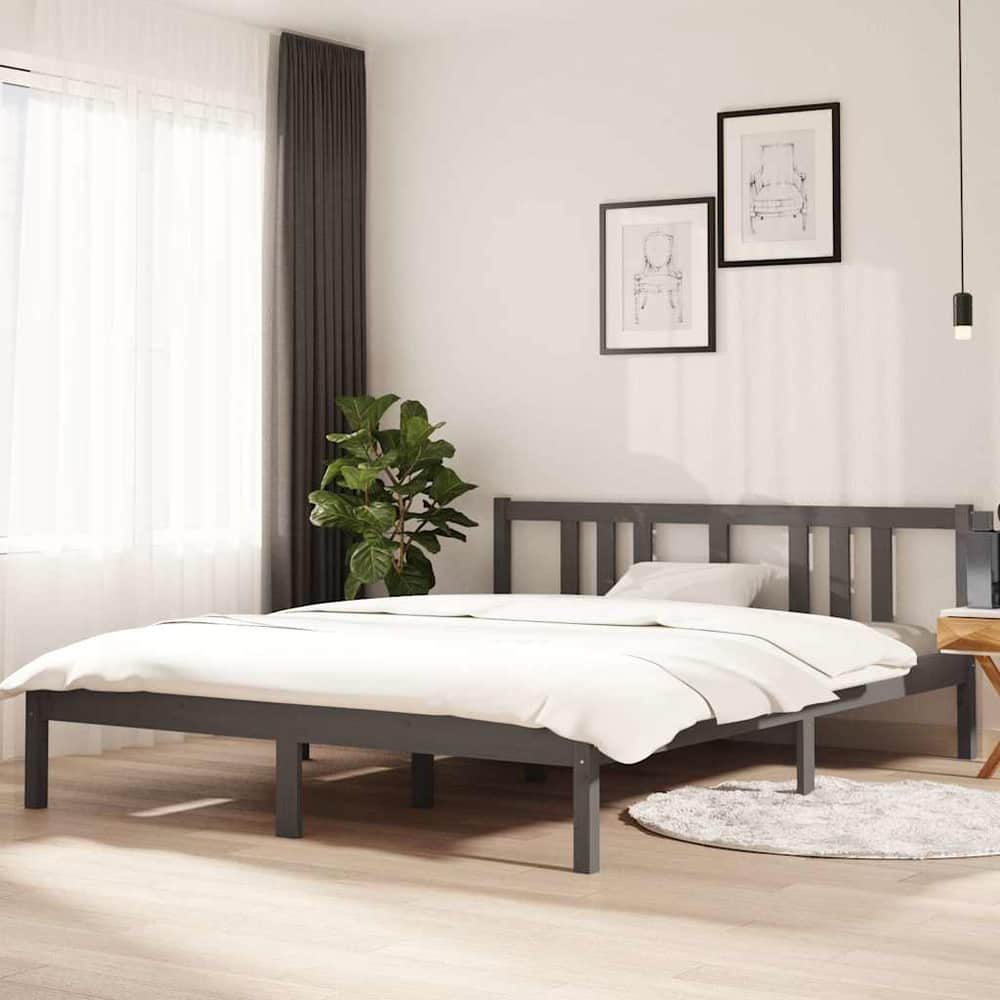 Bed Frame without Mattress Solid Wood Length 200 cm Grey 150 cm