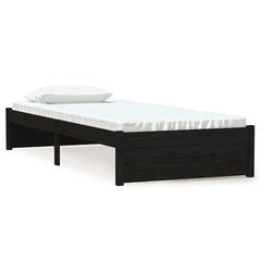 vidaXL Bed Frame without Mattress Black Solid Wood 75x190 cm 2