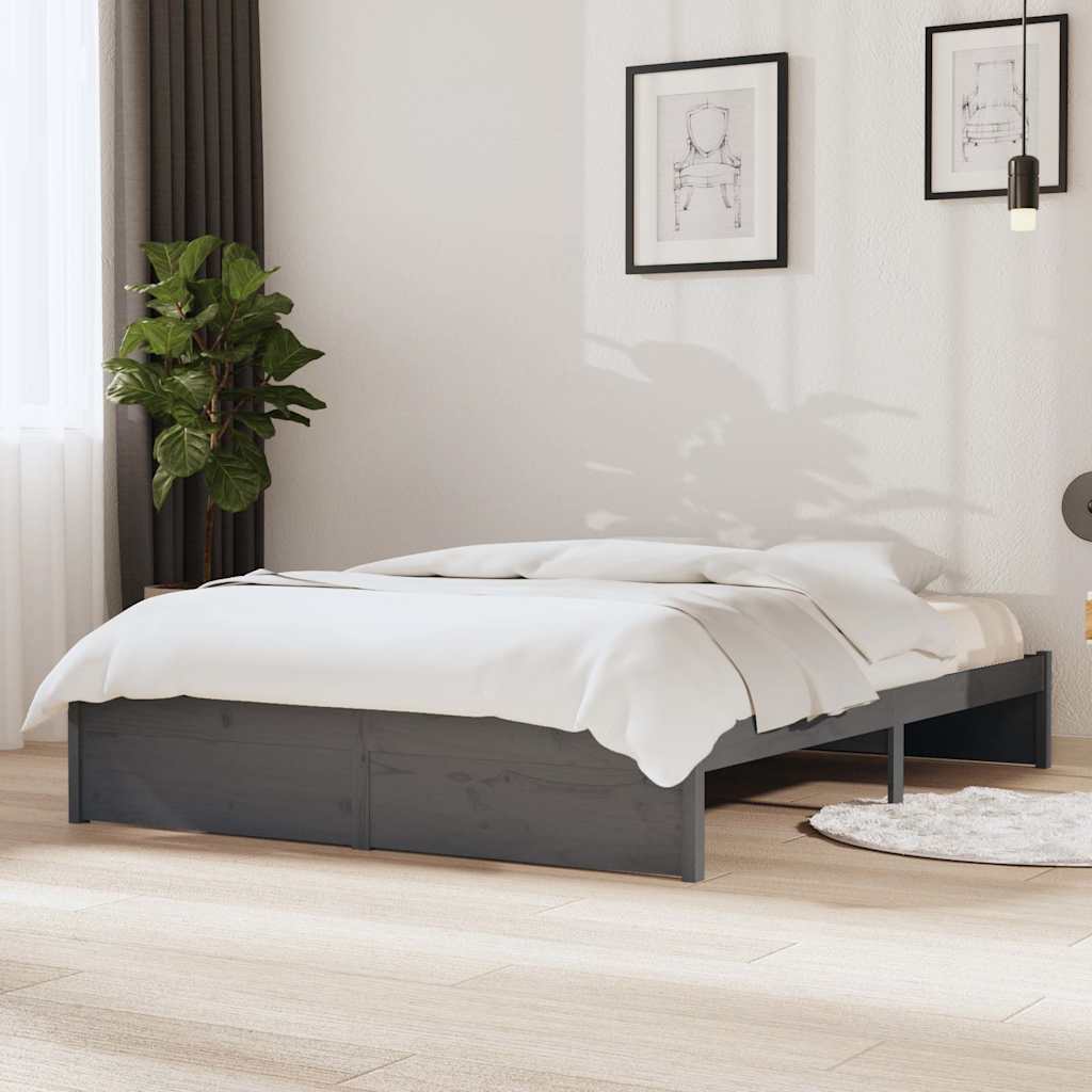 Bed Frame Solid Pine Wood Length 200 cm Grey 140 cm