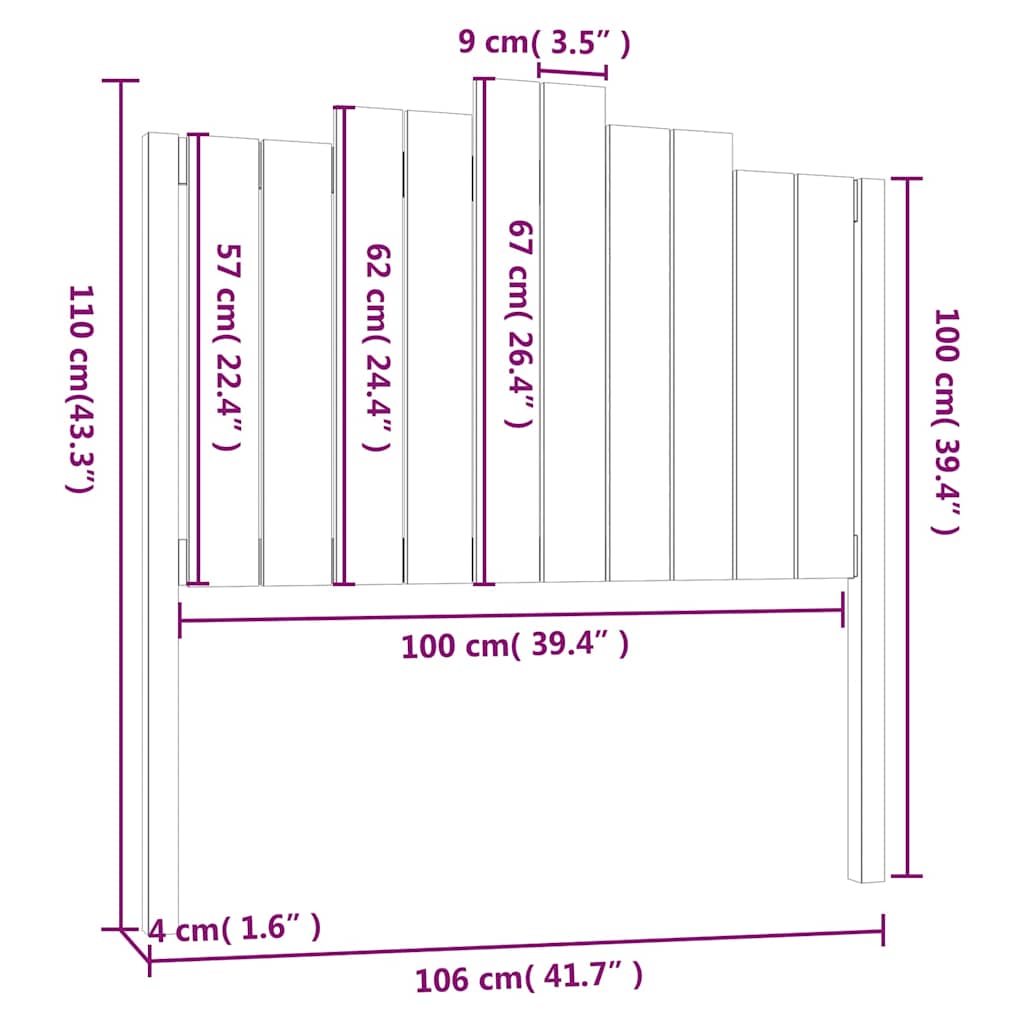 vidaXL Bed Headboard Grey 106x4x110 cm Solid Wood Pine 6