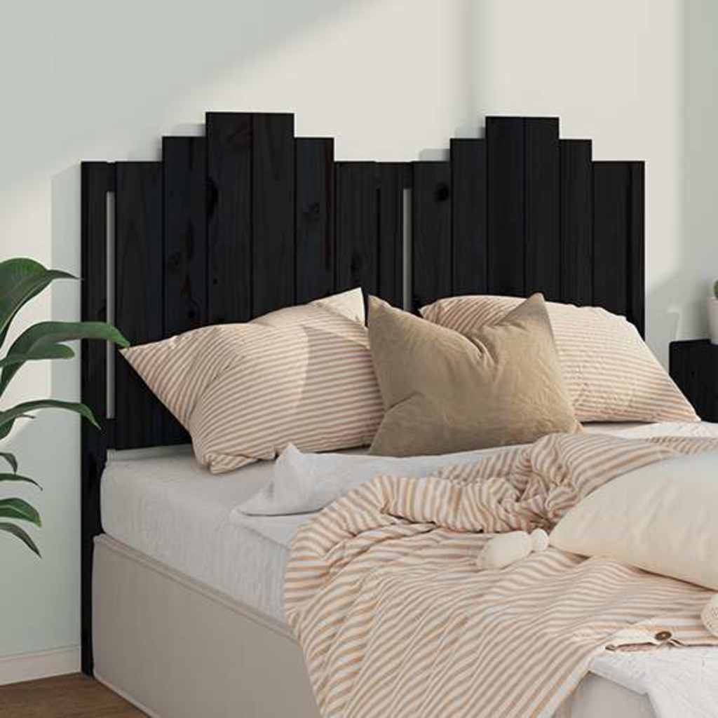 vidaXL Bed Headboard | Black | Solid Pine Wood | Decorative Inlays 1