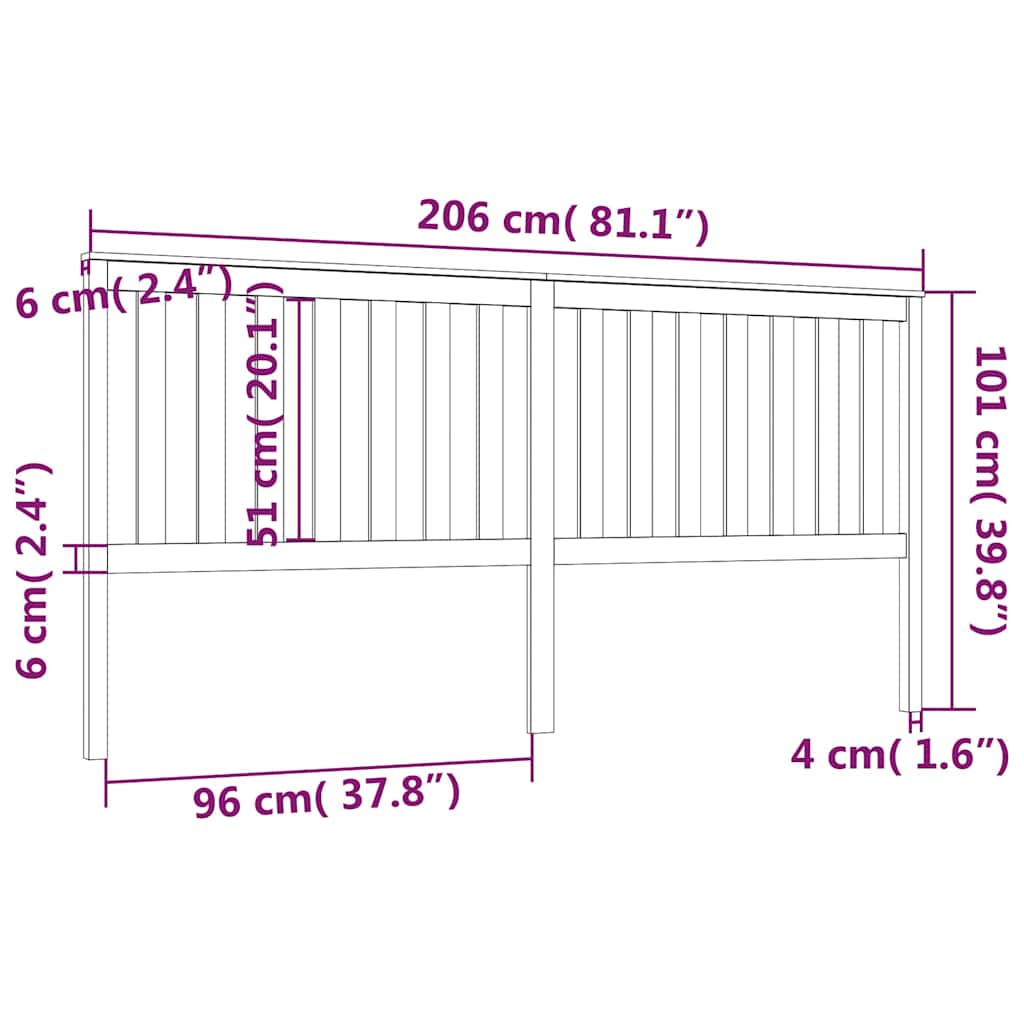 vidaXL Bed Headboard Black 206x6x101 cm Solid Wood Pine 6
