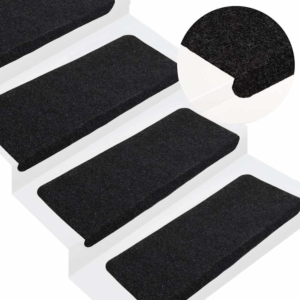 vidaXL Stair Mats Self-adhesive 15 pcs 65x24.5x3.5 cm Black 1