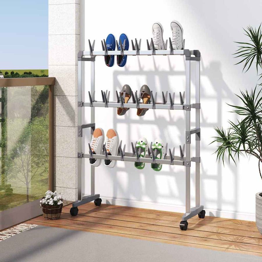 344371 vidaXL Shoe Rack with Wheels Silver 66x27x100 cm 1