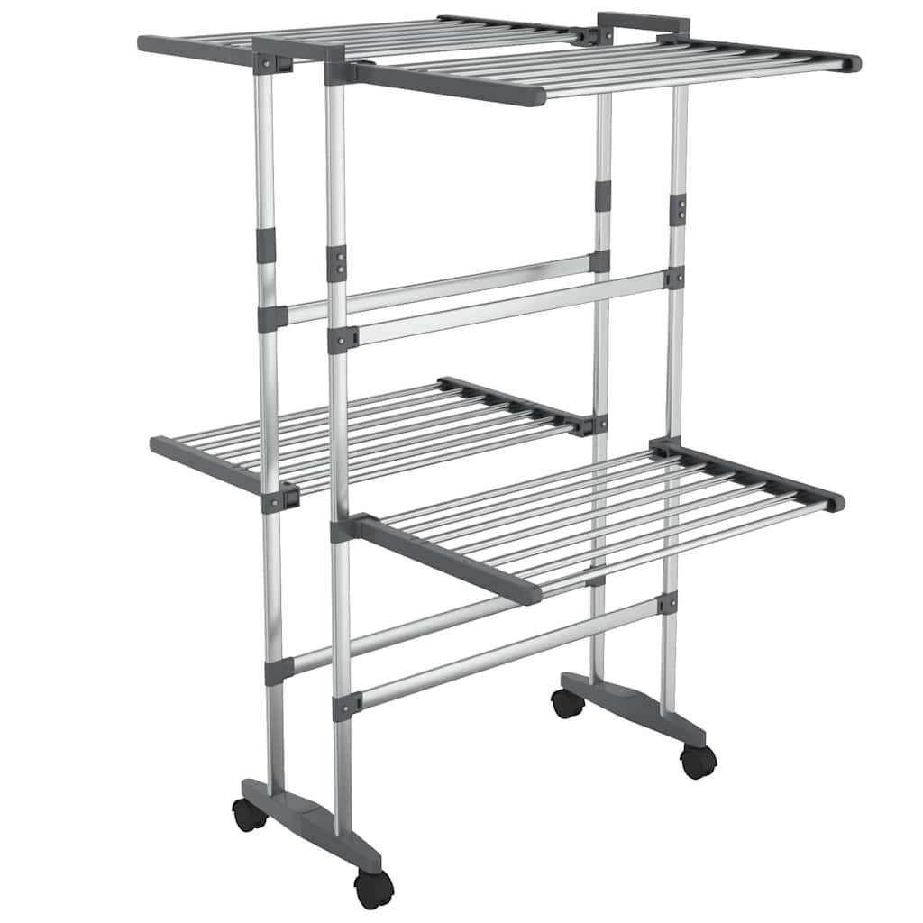 vidaXL 2-Tier Laundry Drying Rack with Wheels Silver 60x70x106 cm 2