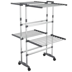 vidaXL 2-Tier Laundry Drying Rack with Wheels Silver 60x70x106 cm 2