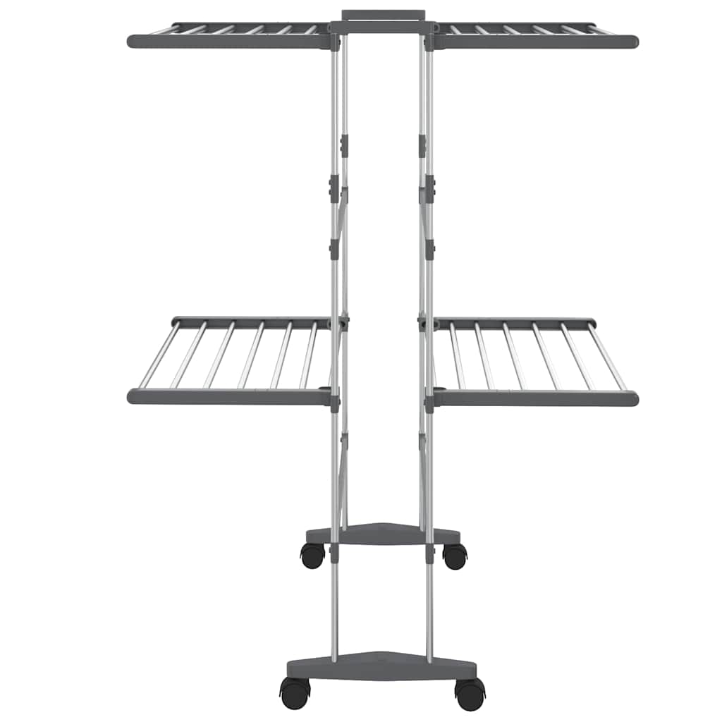 vidaXL 2-Tier Laundry Drying Rack with Wheels Silver 60x70x106 cm 4