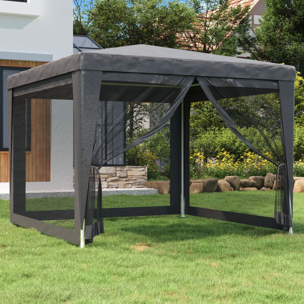 vidaXL Party Tent with 4 Mesh Sidewalls Anthracite 3x3 m HDPE 1