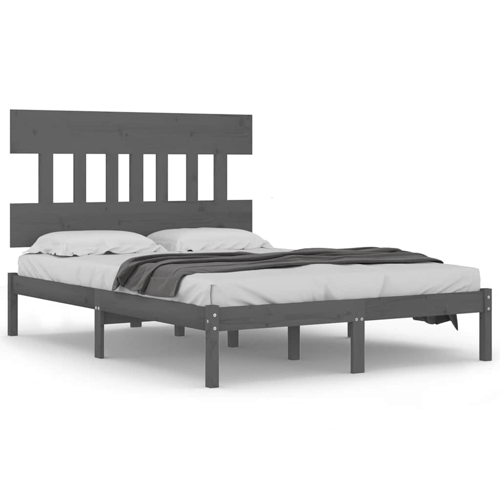 vidaXL Bed Frame without Mattress Grey 200x200 cm Solid Wood 2