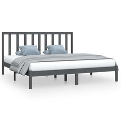 vidaXL Bed Frame without Mattress Grey Solid Wood Pine 200x200 cm 2