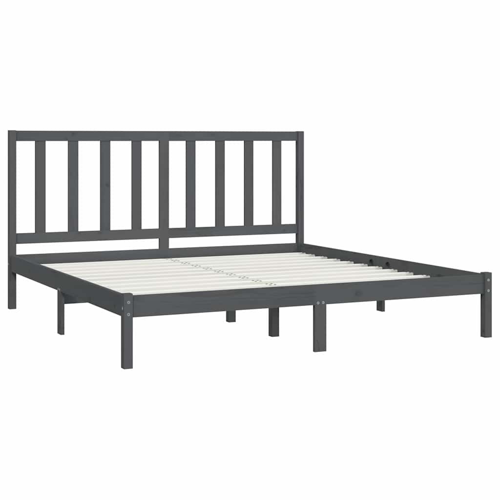 vidaXL Bed Frame without Mattress Grey Solid Wood Pine 200x200 cm 4