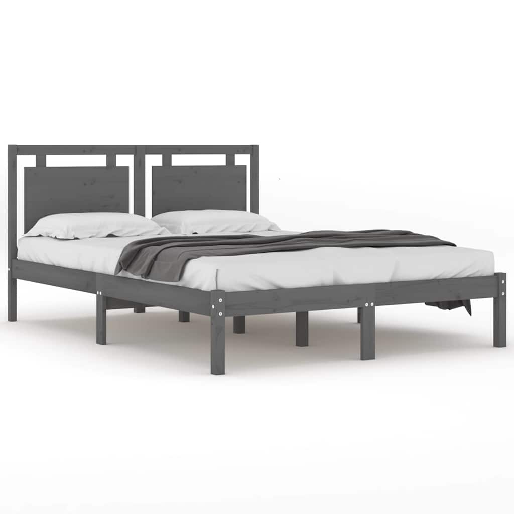 vidaXL Bed Frame without Mattress Grey 200x200 cm Solid Wood 2