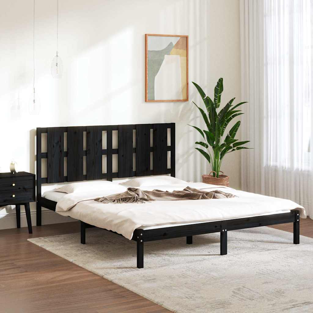 vidaXL Bed Frame without Mattress Black 150x200 cm Solid Wood 1