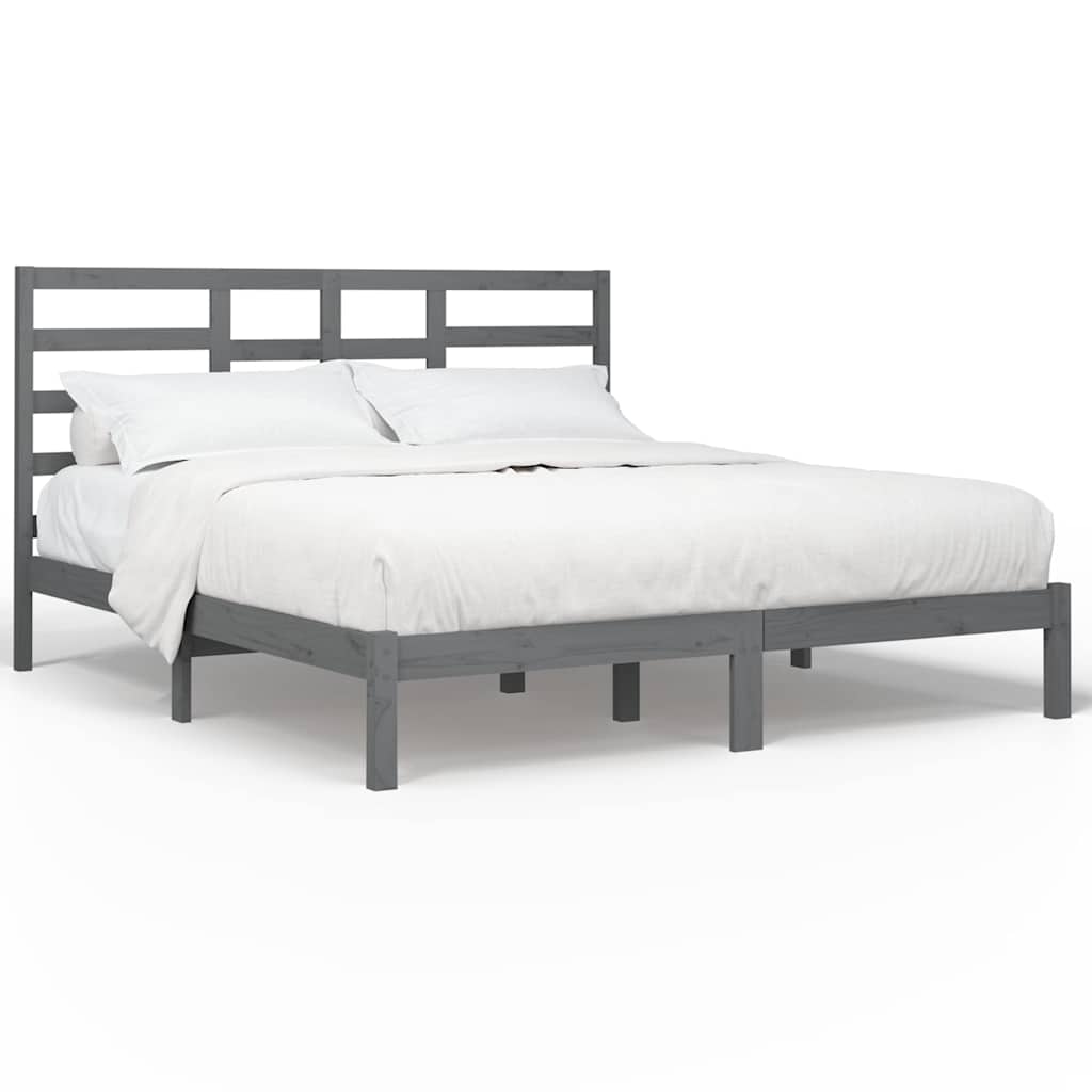 vidaXL Bed Frame without Mattress Grey Solid Wood 200x200 cm 2
